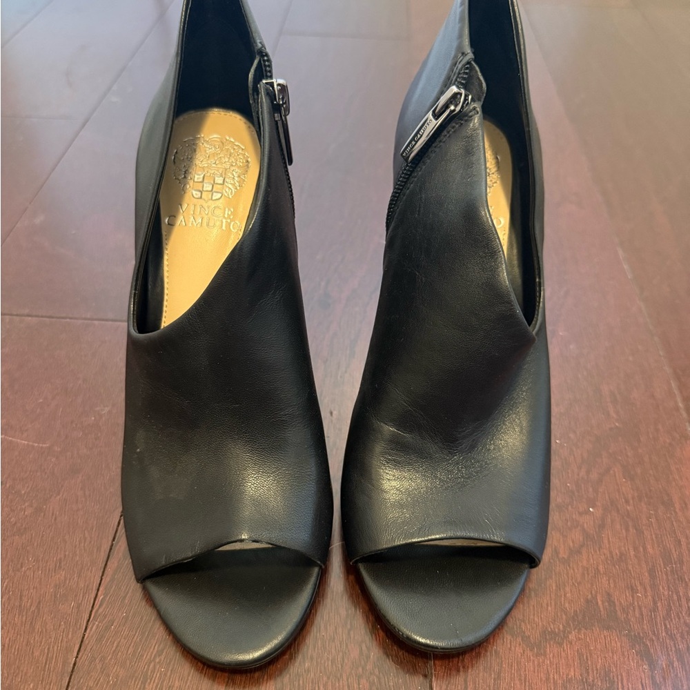 Vince Camuto Black Leather Peep-Toe Heels